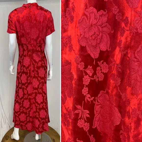 Women's Molly Malloy Vintage 12 Kimono Floral Red Asian Geisha Maxi Sheath Dress - Picture 2 of 12